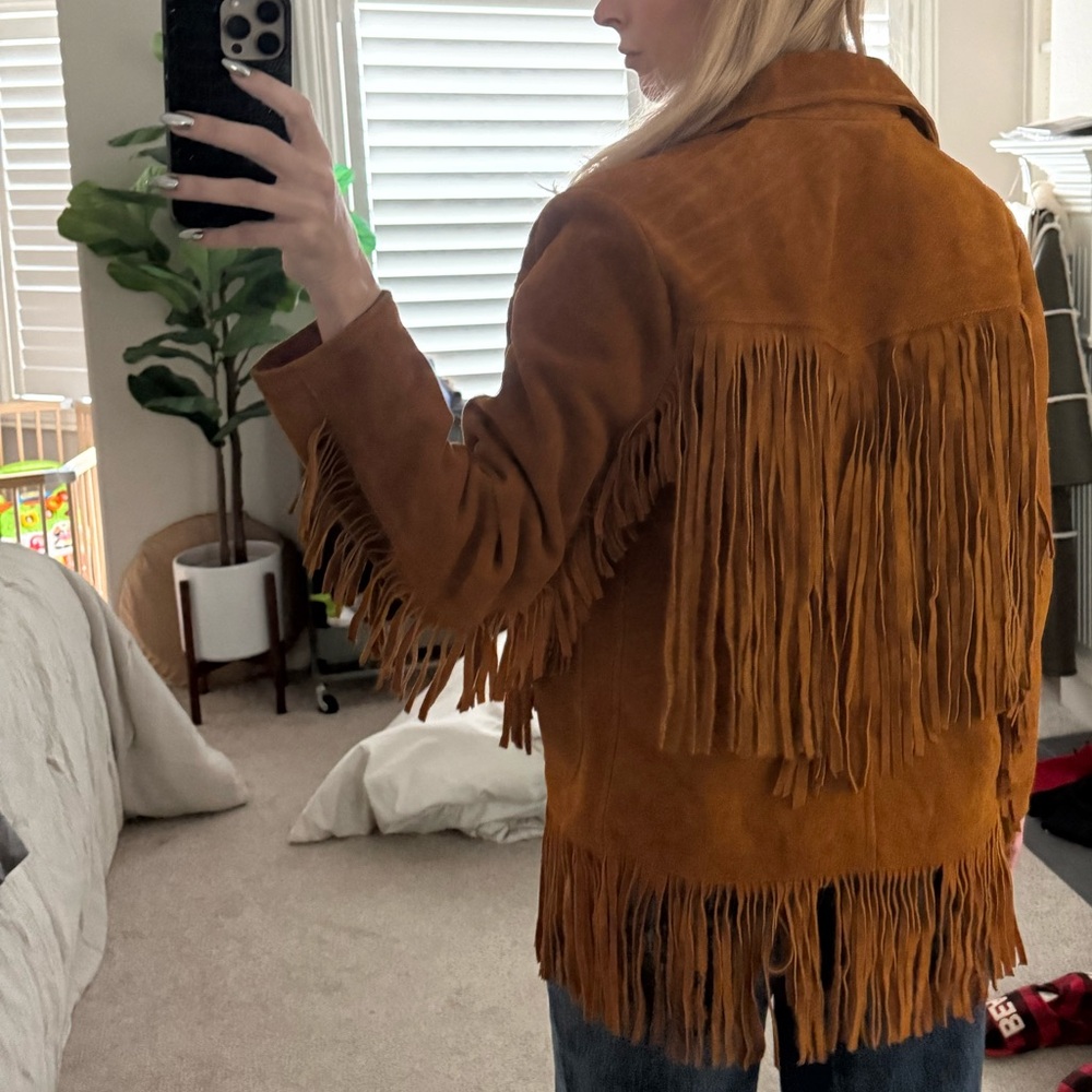 Vintage Tan Fringe 100% Suede Jacket - Picture 3 of 7